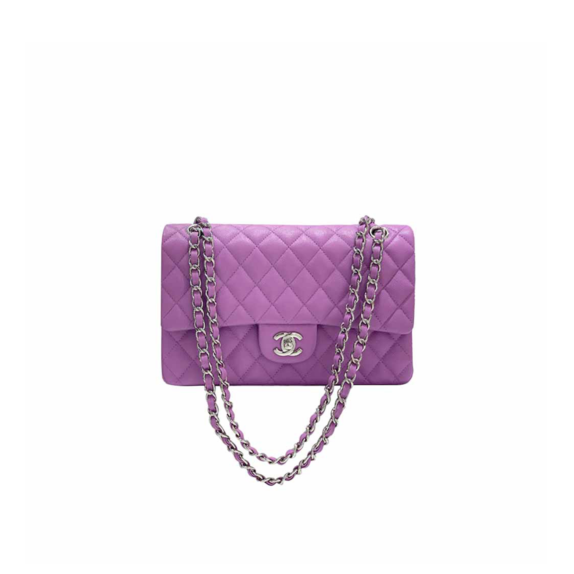 CHANEL CAVIAR QUILTED MEDIUM DOUBLE FLAP PURPLE SILVER BUCKLE (25.5*15.5*6.5cm) 